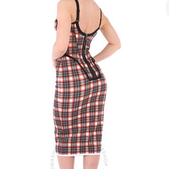 BURBERRY RED PLAID CORSET MIDI DRESS SIZE 6 - Picture 14 of 14